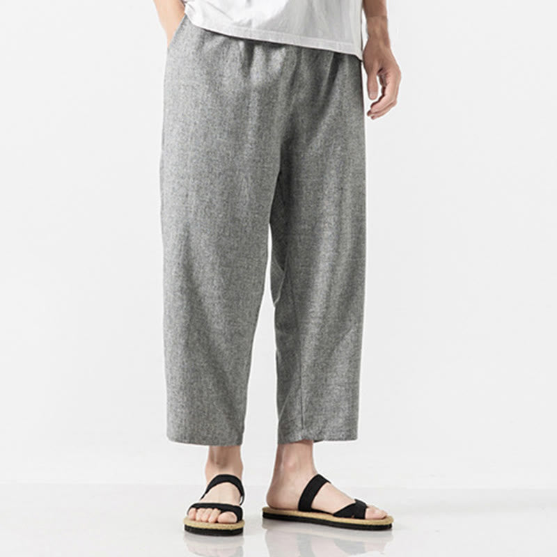 Breathable Cotton Linen 7/8 Length Straight Leg Meditation Trousers