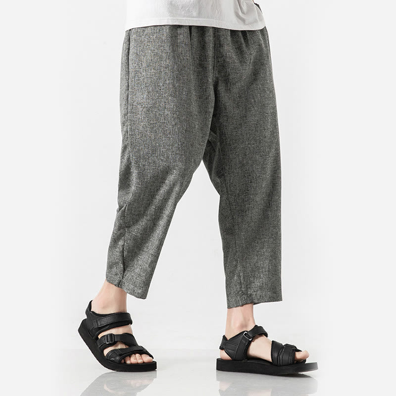 Breathable Cotton Linen 7/8 Length Straight Leg Meditation Trousers