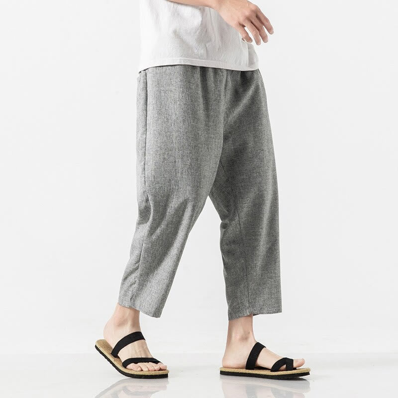 Breathable Cotton Linen 7/8 Length Straight Leg Meditation Trousers