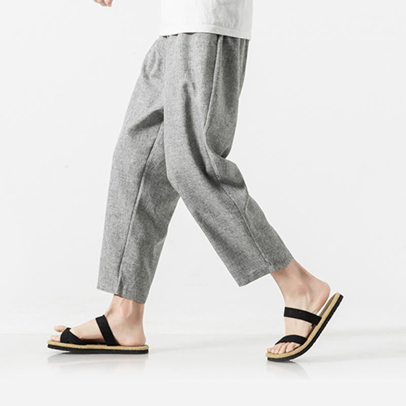 Breathable Cotton Linen 7/8 Length Straight Leg Meditation Trousers