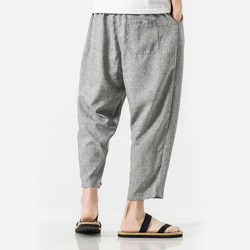 Breathable Cotton Linen 7/8 Length Straight Leg Meditation Trousers