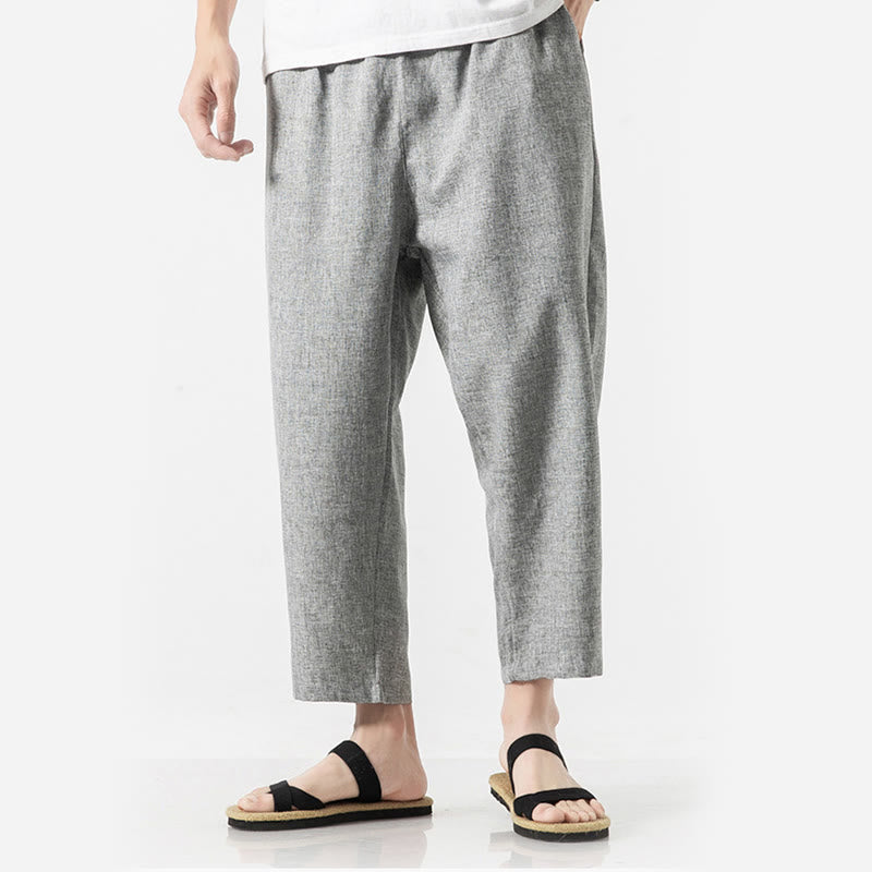 Breathable Cotton Linen 7/8 Length Straight Leg Meditation Trousers
