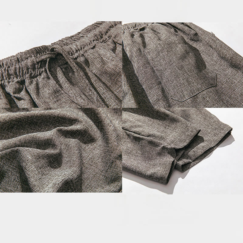 Breathable Cotton Linen 7/8 Length Straight Leg Meditation Trousers