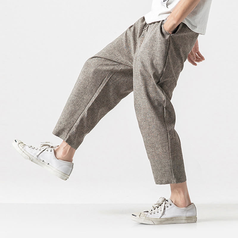 Breathable Cotton Linen 7/8 Length Straight Leg Meditation Trousers