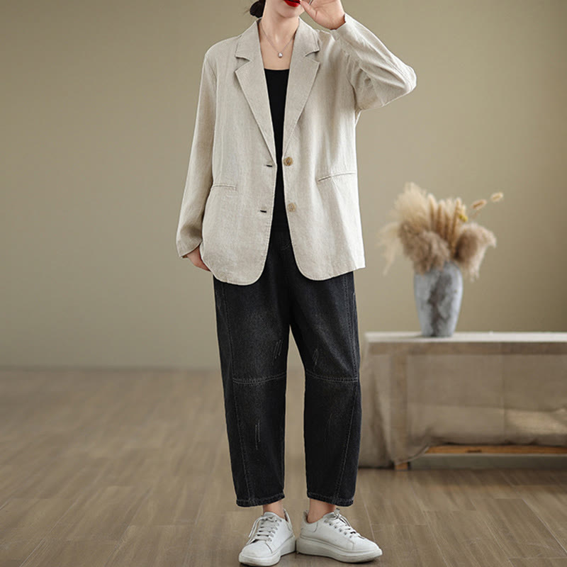 Breathable Cotton Linen Lapel Mindful Transition Jacket