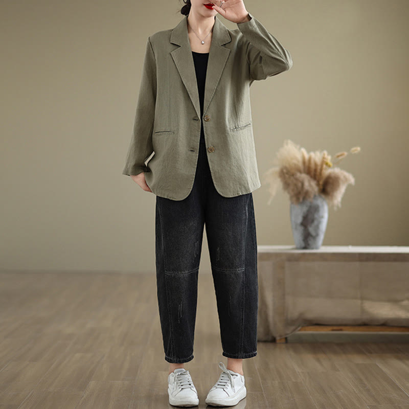 Breathable Cotton Linen Lapel Mindful Transition Jacket