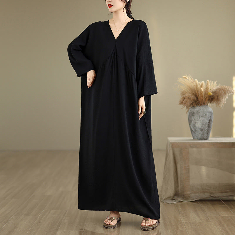 Tactile Cotton Blend Relaxed V-Neck Mindful Movement Midi Dress