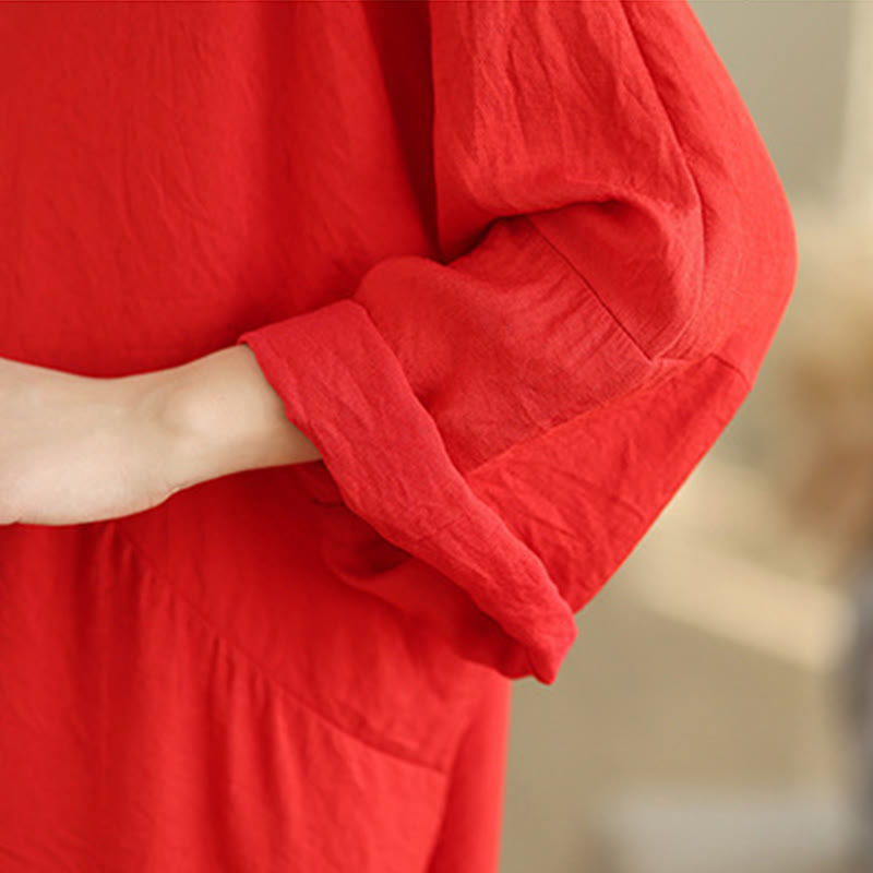 Tactile Cotton Blend Relaxed V-Neck Mindful Movement Midi Dress