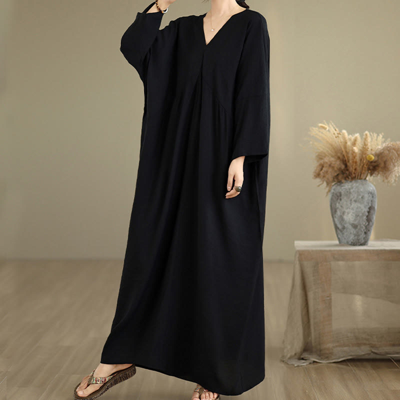 Tactile Cotton Blend Relaxed V-Neck Mindful Movement Midi Dress