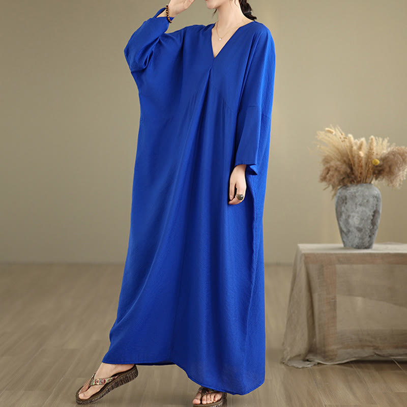 Tactile Cotton Blend Relaxed V-Neck Mindful Movement Midi Dress