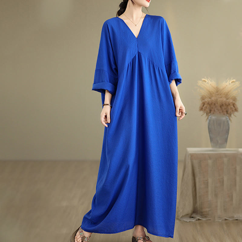 Tactile Cotton Blend Relaxed V-Neck Mindful Movement Midi Dress