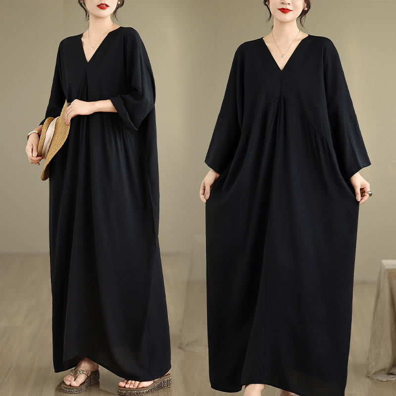 Tactile Cotton Blend Relaxed V-Neck Mindful Movement Midi Dress