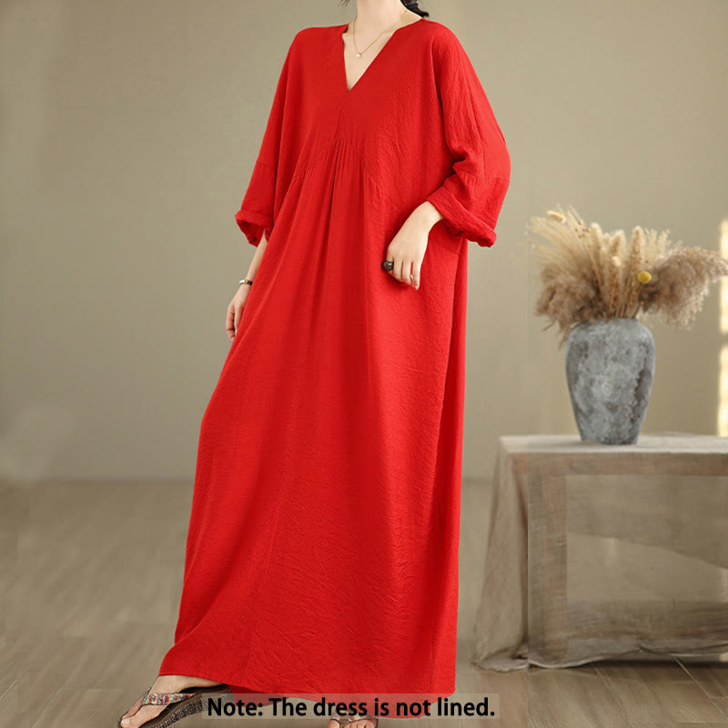 Tactile Cotton Blend Relaxed V-Neck Mindful Movement Midi Dress