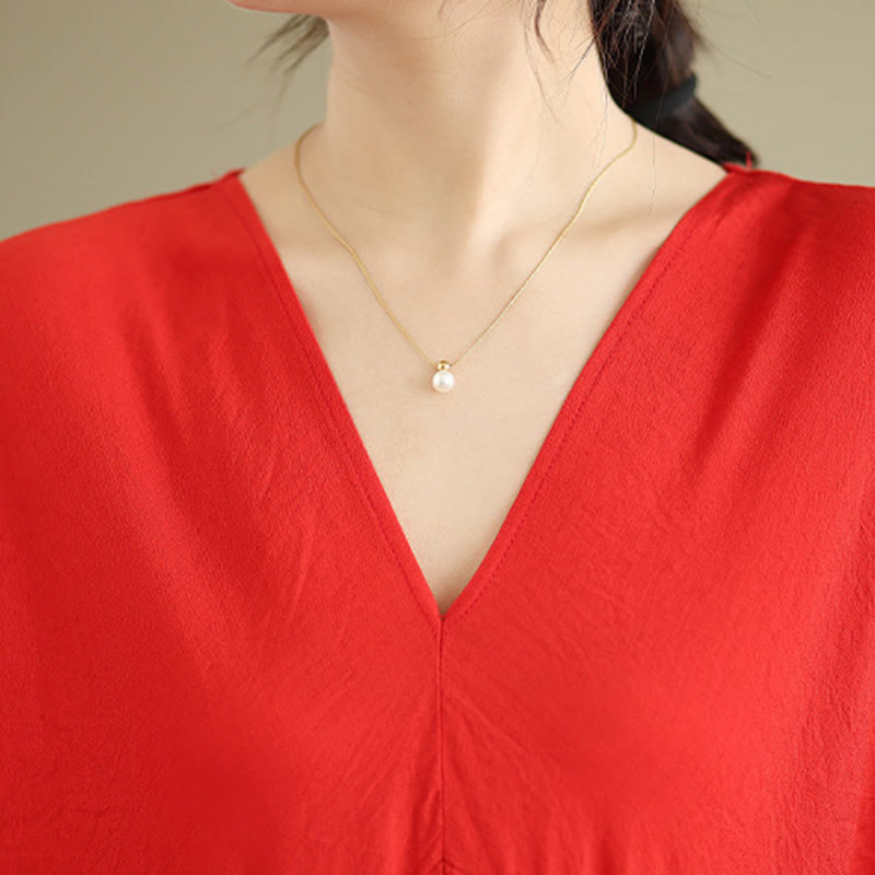 Tactile Cotton Blend Relaxed V-Neck Mindful Movement Midi Dress