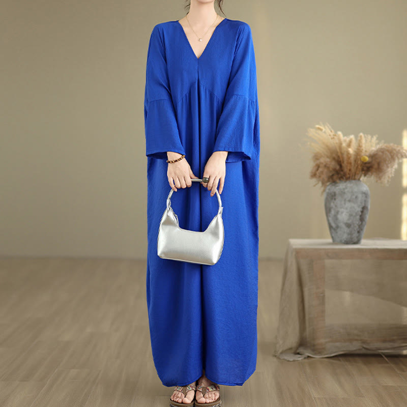 Tactile Cotton Blend Relaxed V-Neck Mindful Movement Midi Dress
