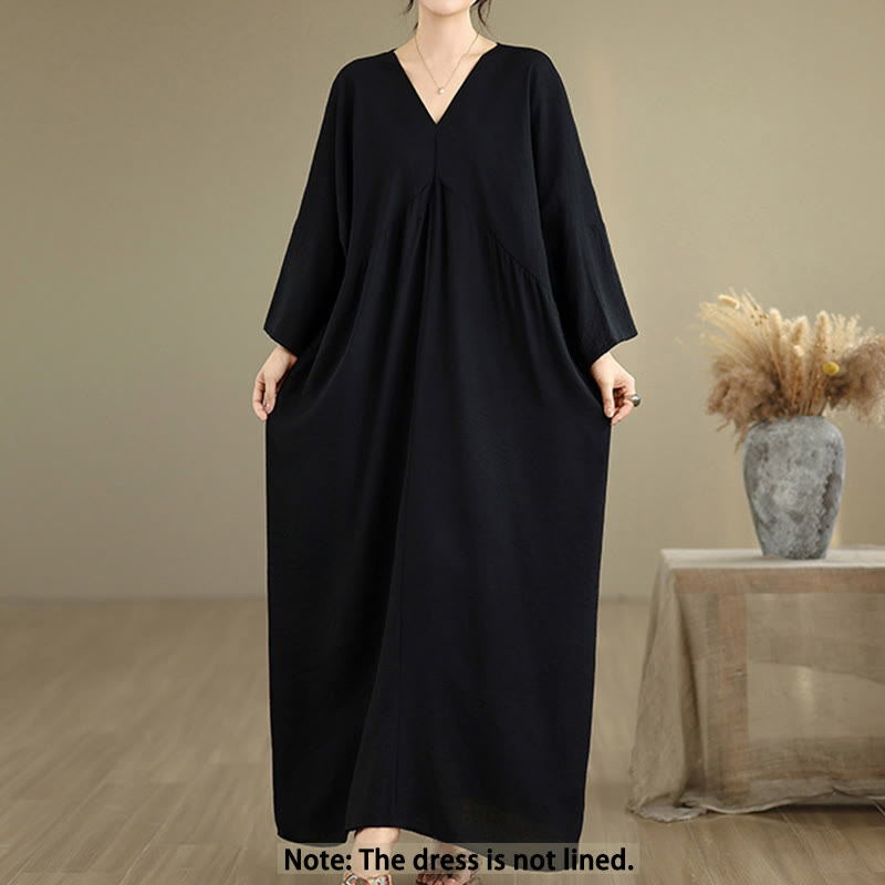 Tactile Cotton Blend Relaxed V-Neck Mindful Movement Midi Dress