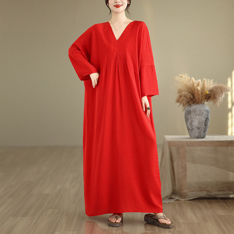 Tactile Cotton Blend Relaxed V-Neck Mindful Movement Midi Dress