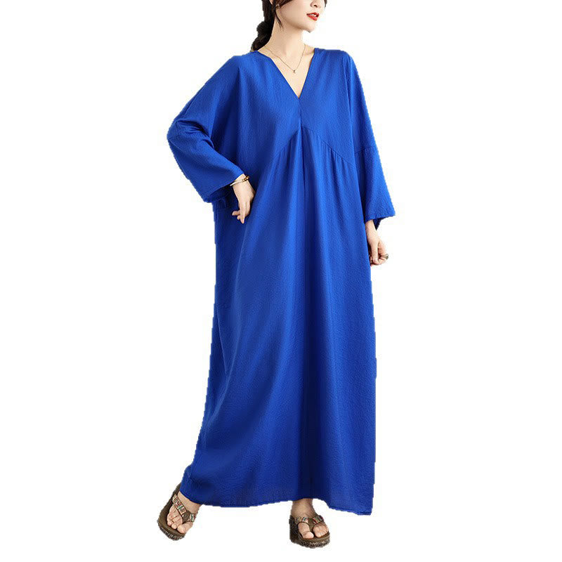 Tactile Cotton Blend Relaxed V-Neck Mindful Movement Midi Dress