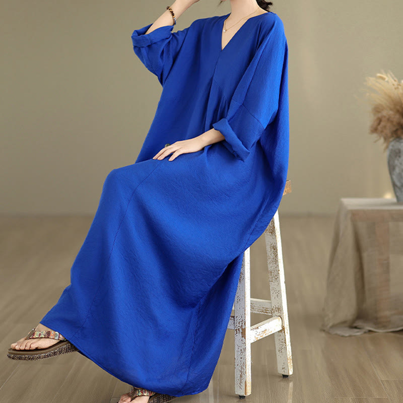Tactile Cotton Blend Relaxed V-Neck Mindful Movement Midi Dress