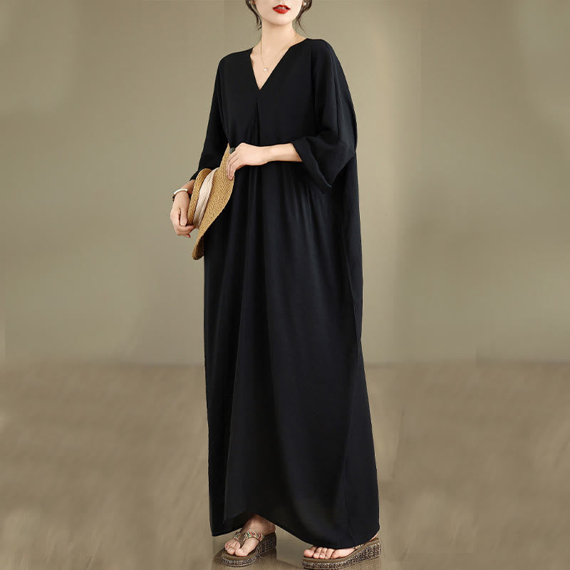 Tactile Cotton Blend Relaxed V-Neck Mindful Movement Midi Dress