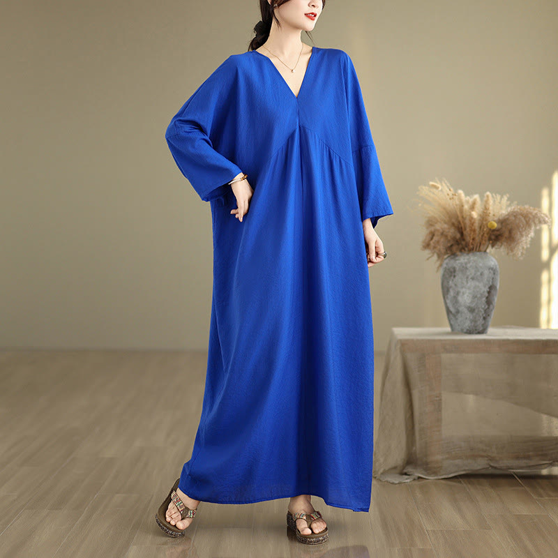 Tactile Cotton Blend Relaxed V-Neck Mindful Movement Midi Dress