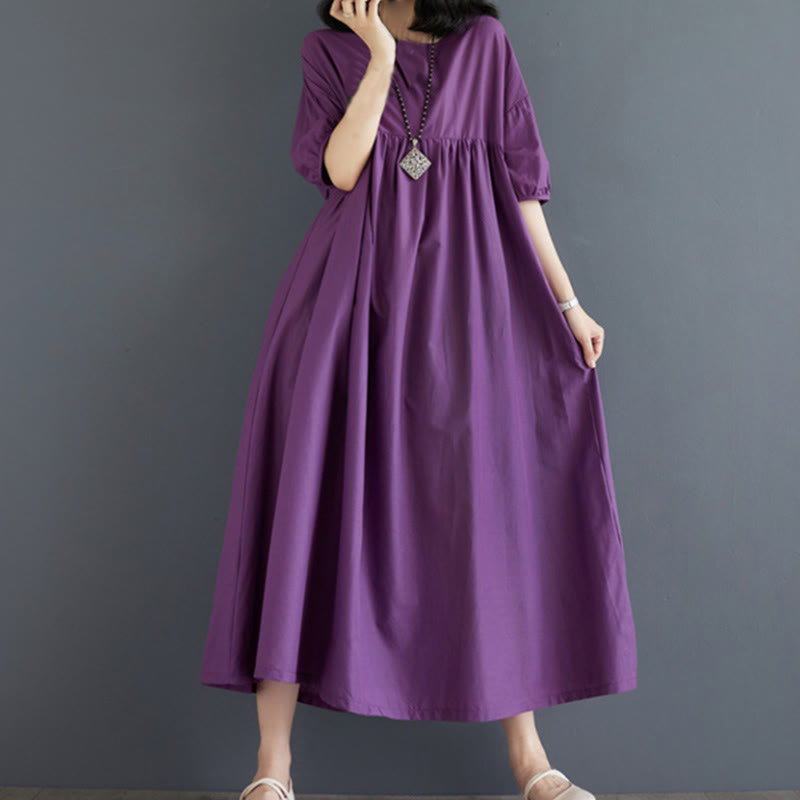 Tactile Cotton Pleated Half-Sleeve Mindful Midi Dress