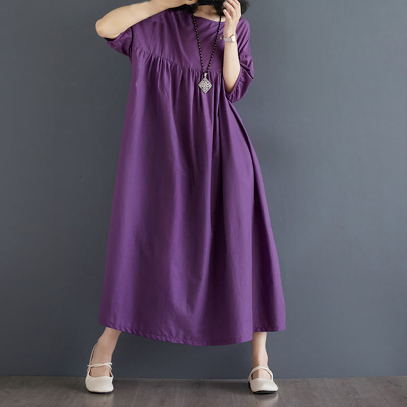 Tactile Cotton Pleated Half-Sleeve Mindful Midi Dress