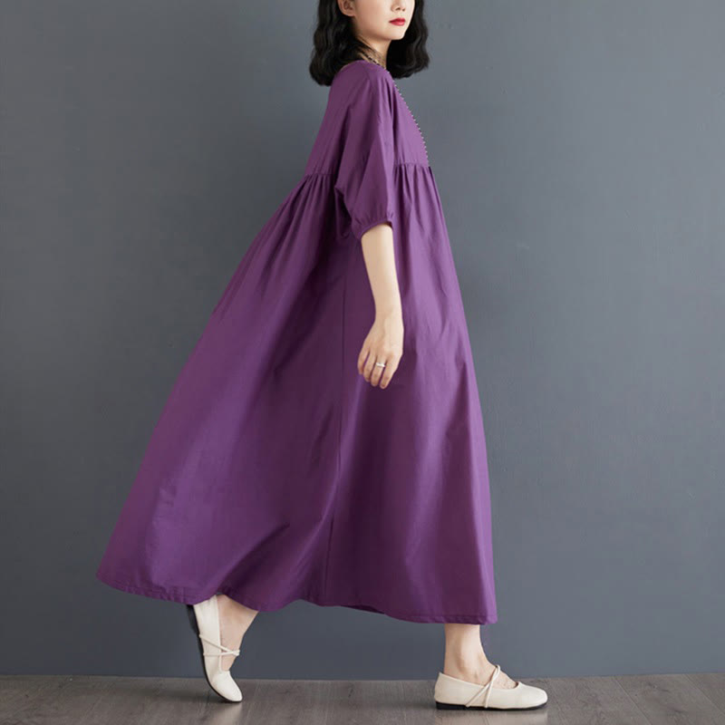 Tactile Cotton Pleated Half-Sleeve Mindful Midi Dress