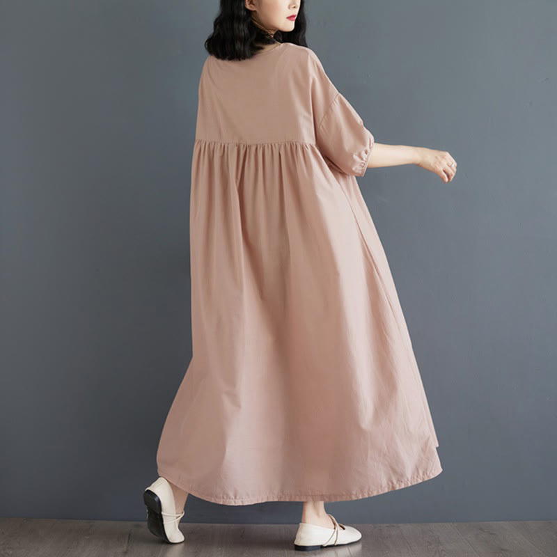 Tactile Cotton Pleated Half-Sleeve Mindful Midi Dress