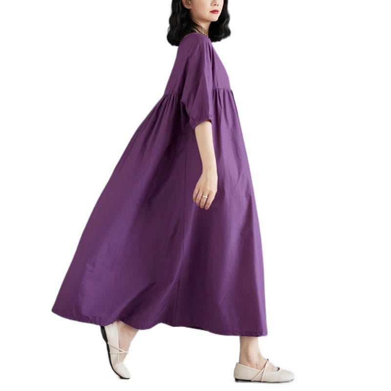 Tactile Cotton Pleated Half-Sleeve Mindful Midi Dress