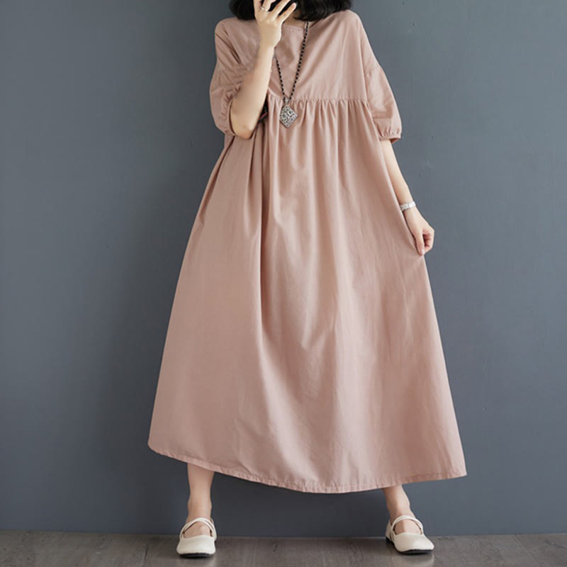 Tactile Cotton Pleated Half-Sleeve Mindful Midi Dress