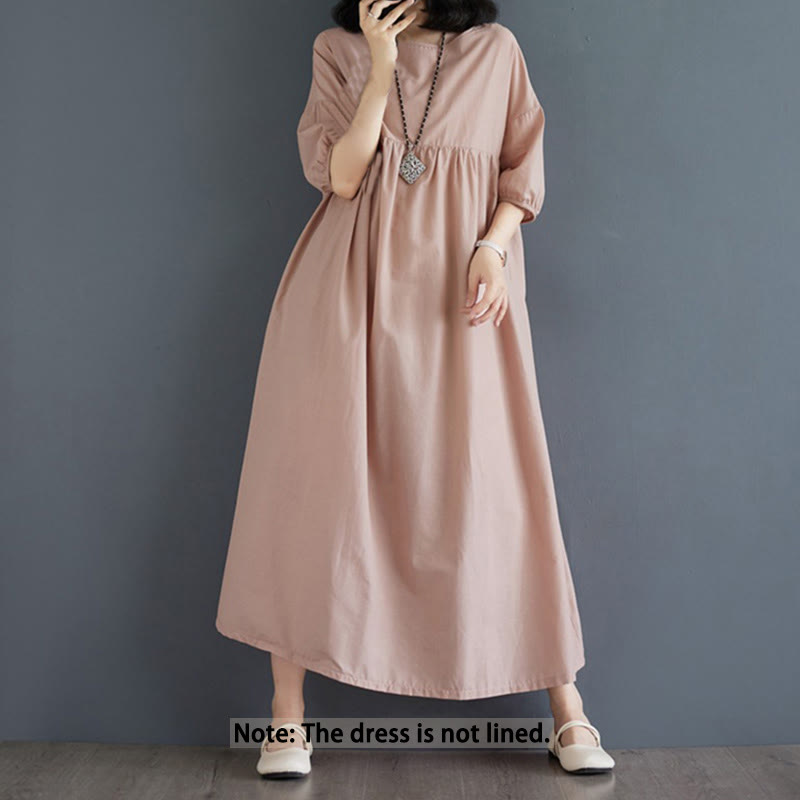 Tactile Cotton Pleated Half-Sleeve Mindful Midi Dress