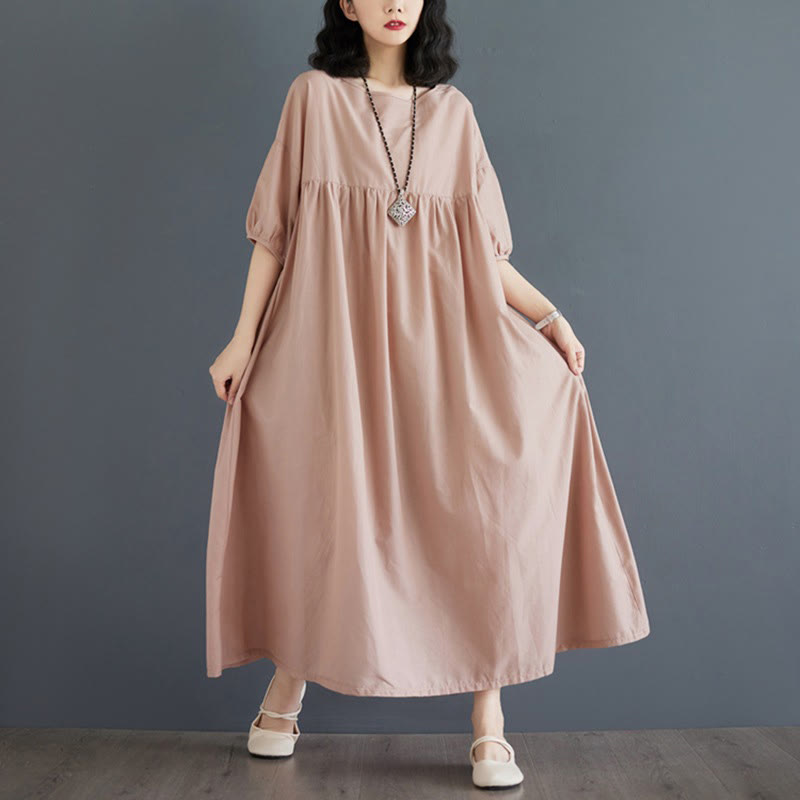 Tactile Cotton Pleated Half-Sleeve Mindful Midi Dress