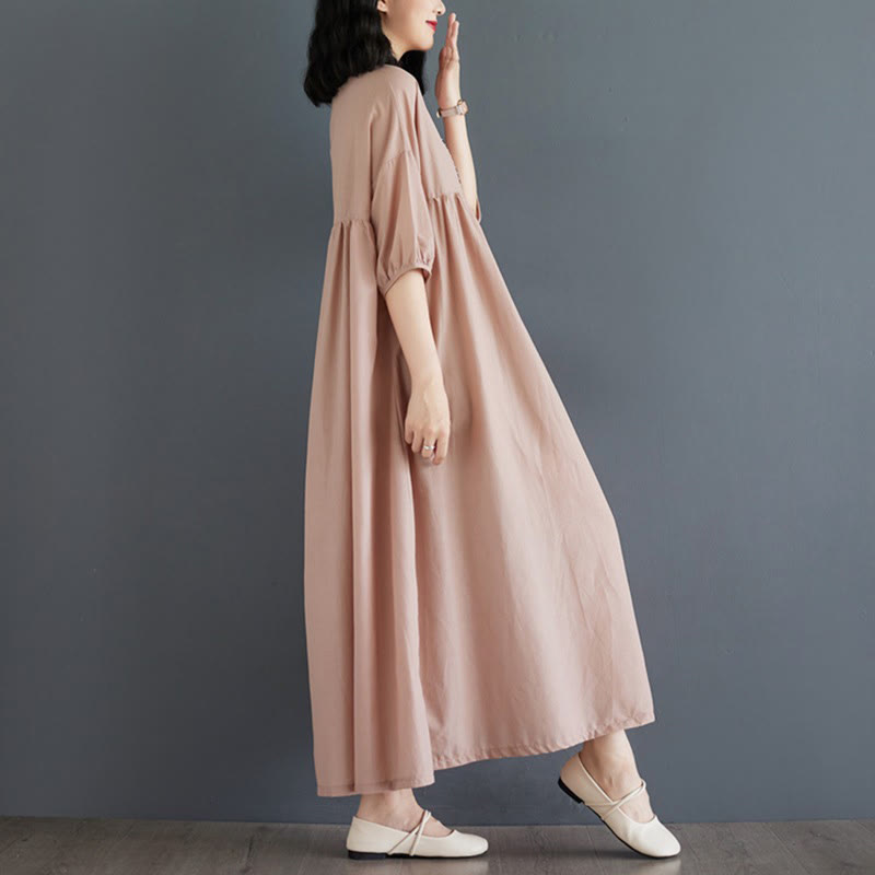 Tactile Cotton Pleated Half-Sleeve Mindful Midi Dress
