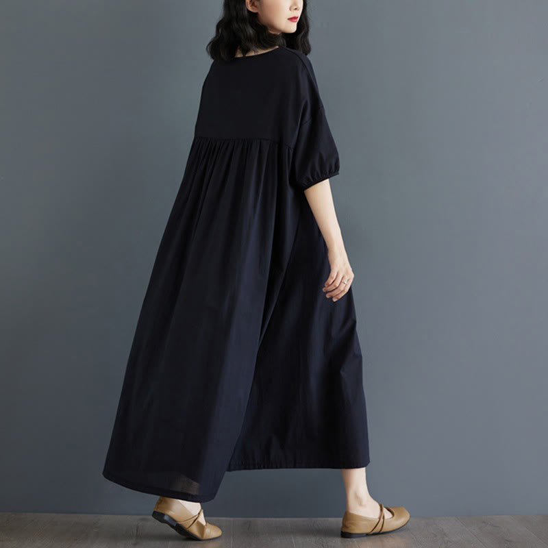 Tactile Cotton Pleated Half-Sleeve Mindful Midi Dress