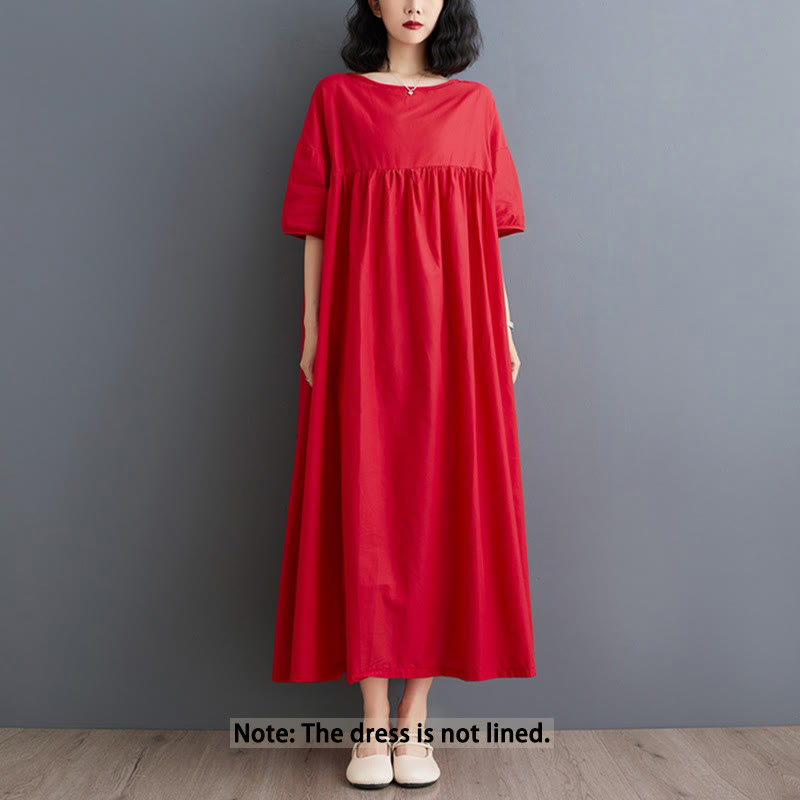Tactile Cotton Pleated Half-Sleeve Mindful Midi Dress