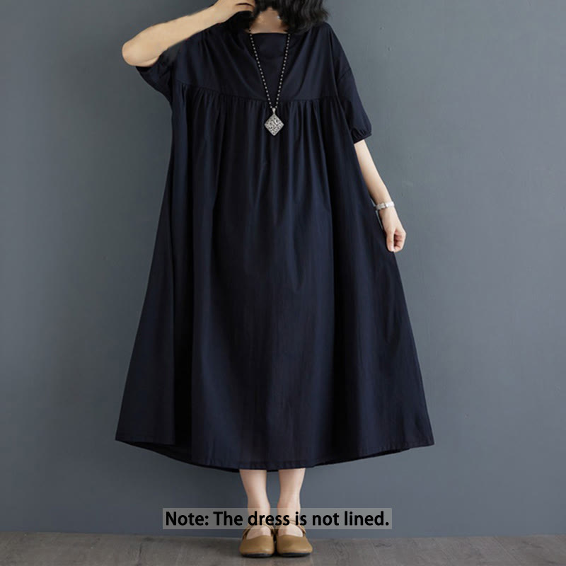 Tactile Cotton Pleated Half-Sleeve Mindful Midi Dress
