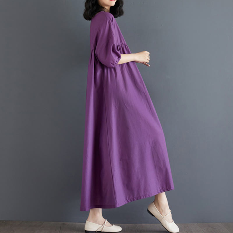 Tactile Cotton Pleated Half-Sleeve Mindful Midi Dress