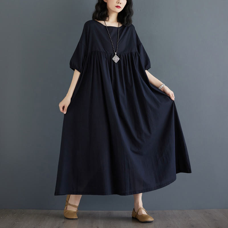 Tactile Cotton Pleated Half-Sleeve Mindful Midi Dress