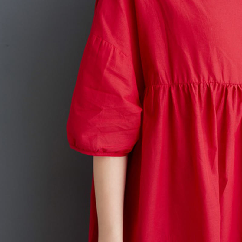 Tactile Cotton Pleated Half-Sleeve Mindful Midi Dress