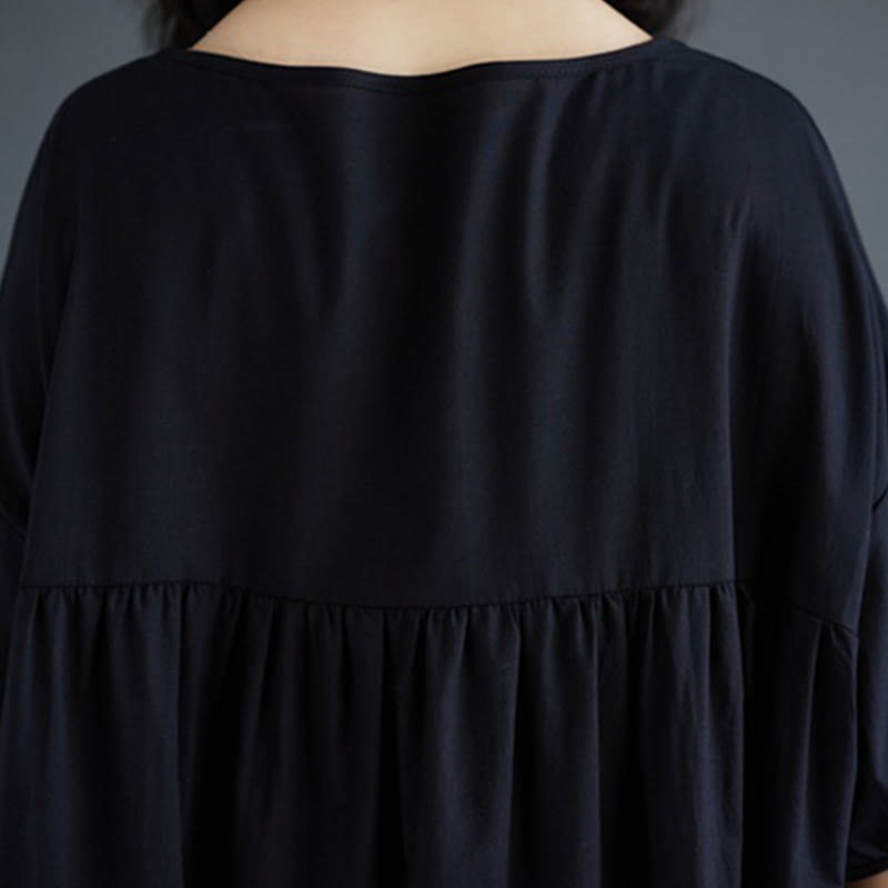 Tactile Cotton Pleated Half-Sleeve Mindful Midi Dress
