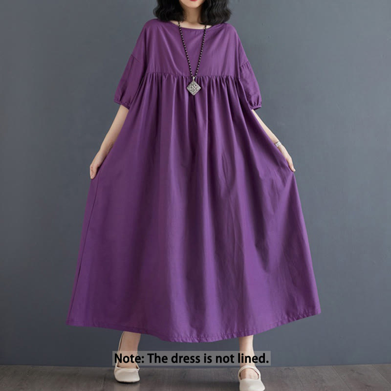 Tactile Cotton Pleated Half-Sleeve Mindful Midi Dress