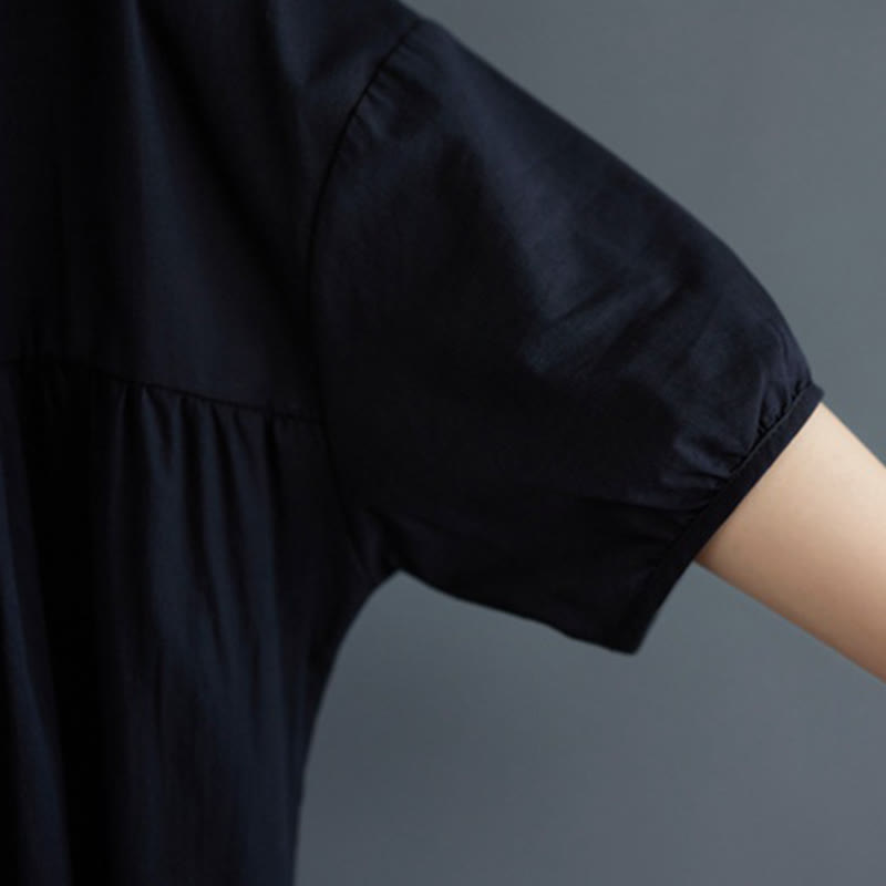Tactile Cotton Pleated Half-Sleeve Mindful Midi Dress