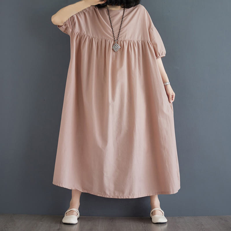 Tactile Cotton Pleated Half-Sleeve Mindful Midi Dress