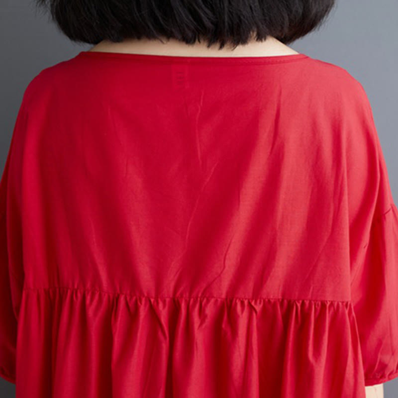 Tactile Cotton Pleated Half-Sleeve Mindful Midi Dress
