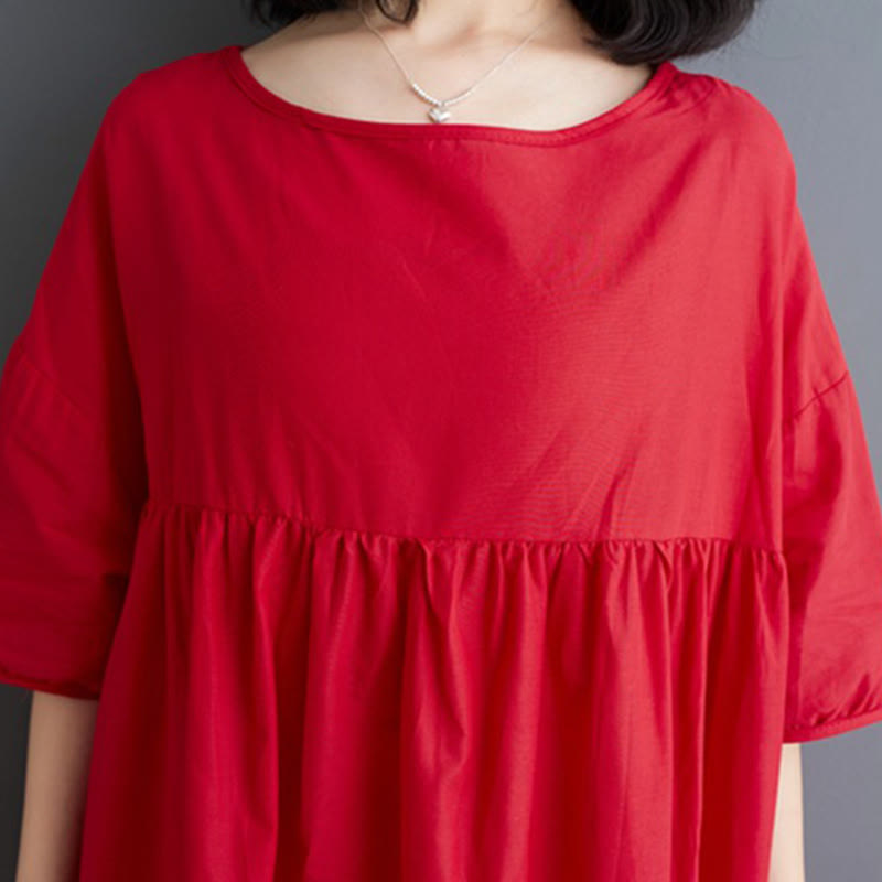 Tactile Cotton Pleated Half-Sleeve Mindful Midi Dress