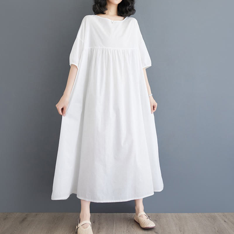 Tactile Cotton Pleated Half-Sleeve Mindful Midi Dress