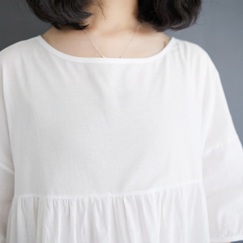 Tactile Cotton Pleated Half-Sleeve Mindful Midi Dress
