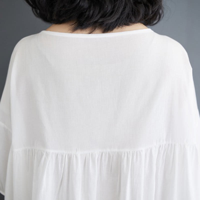 Tactile Cotton Pleated Half-Sleeve Mindful Midi Dress
