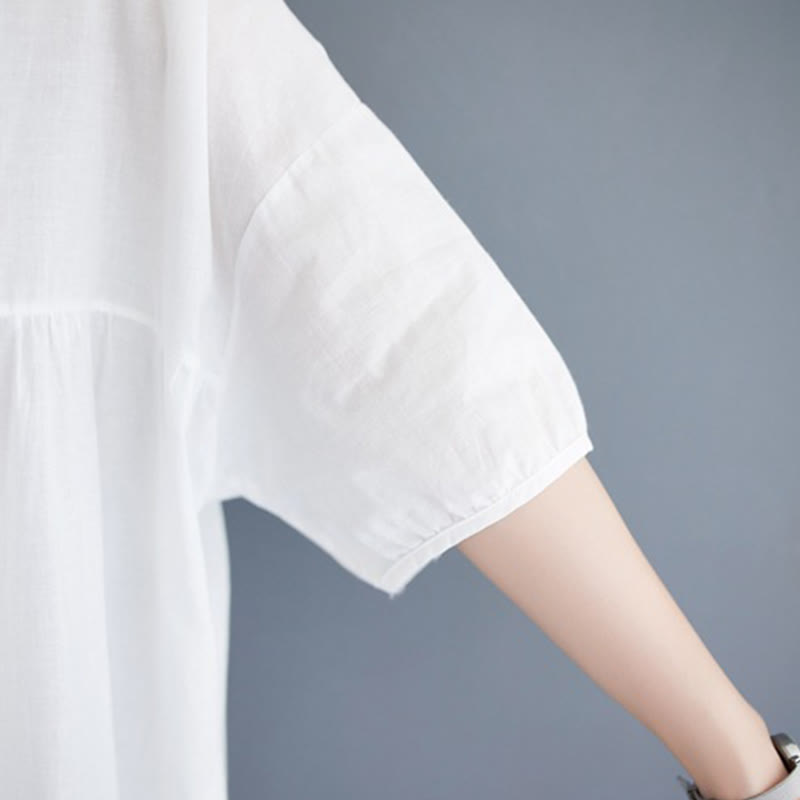 Tactile Cotton Pleated Half-Sleeve Mindful Midi Dress